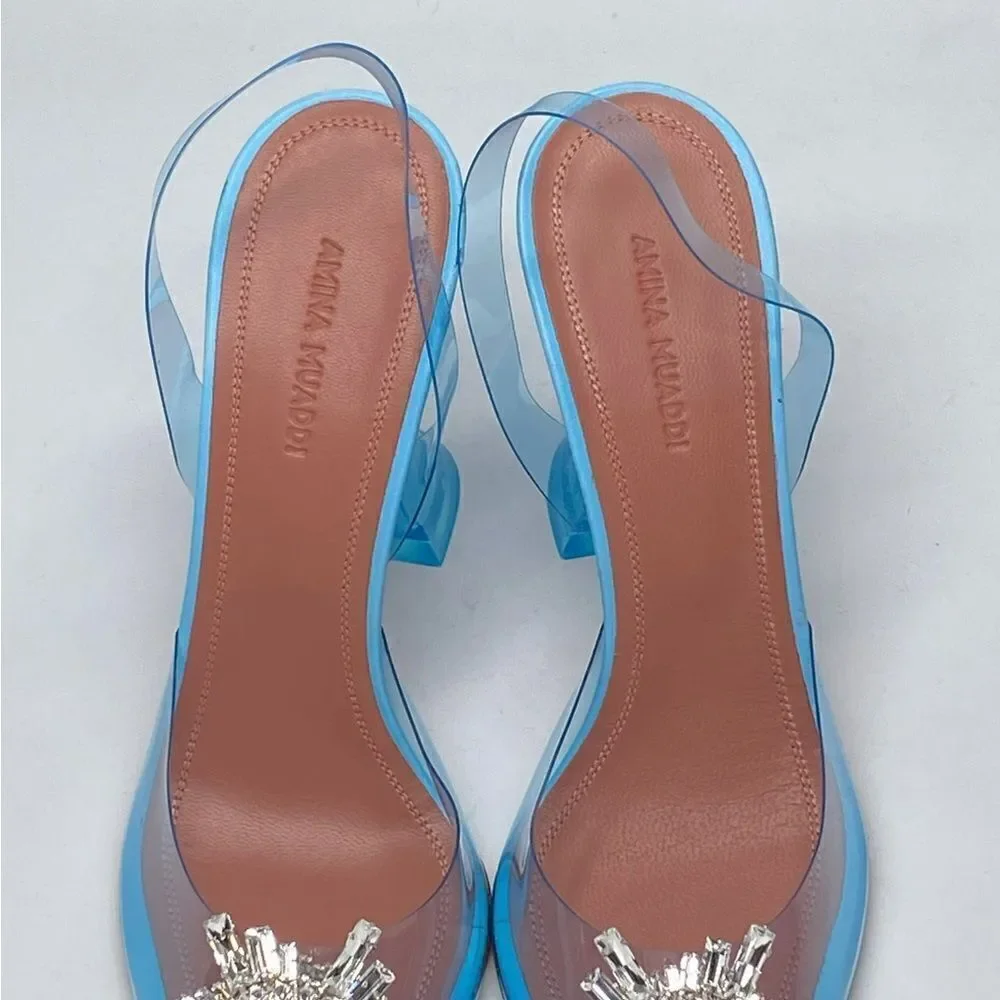 Amina Muaddi Begum Clear Crystal Slingback Pumps size 38